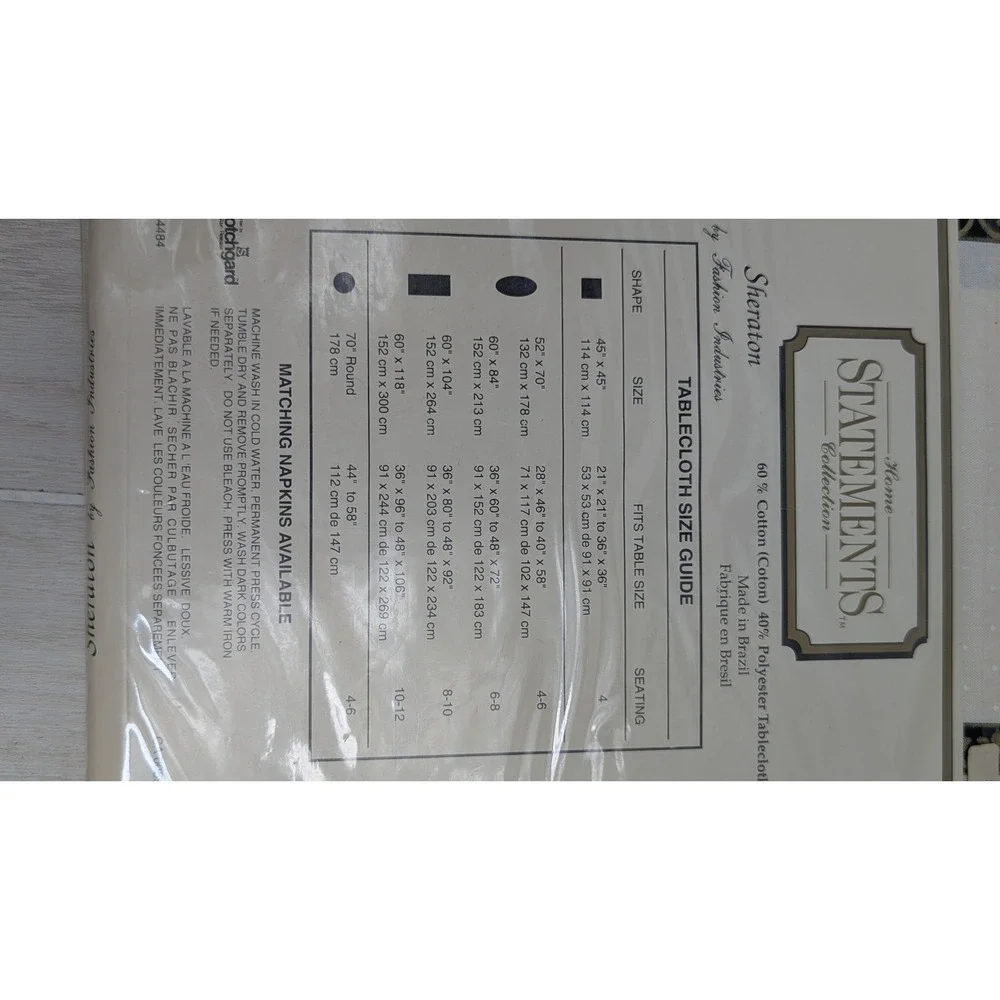 Statements Tablecloth 60x84 White Gold Black Sheraton Collection Baroque Floral
